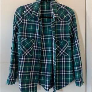 Green flannel with cute stud details